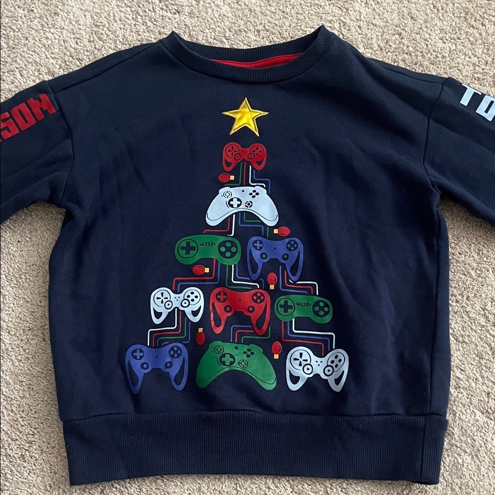 Holiday Time Kids Navy Blue Gaming Controller Christmas Tree Sweatshirt